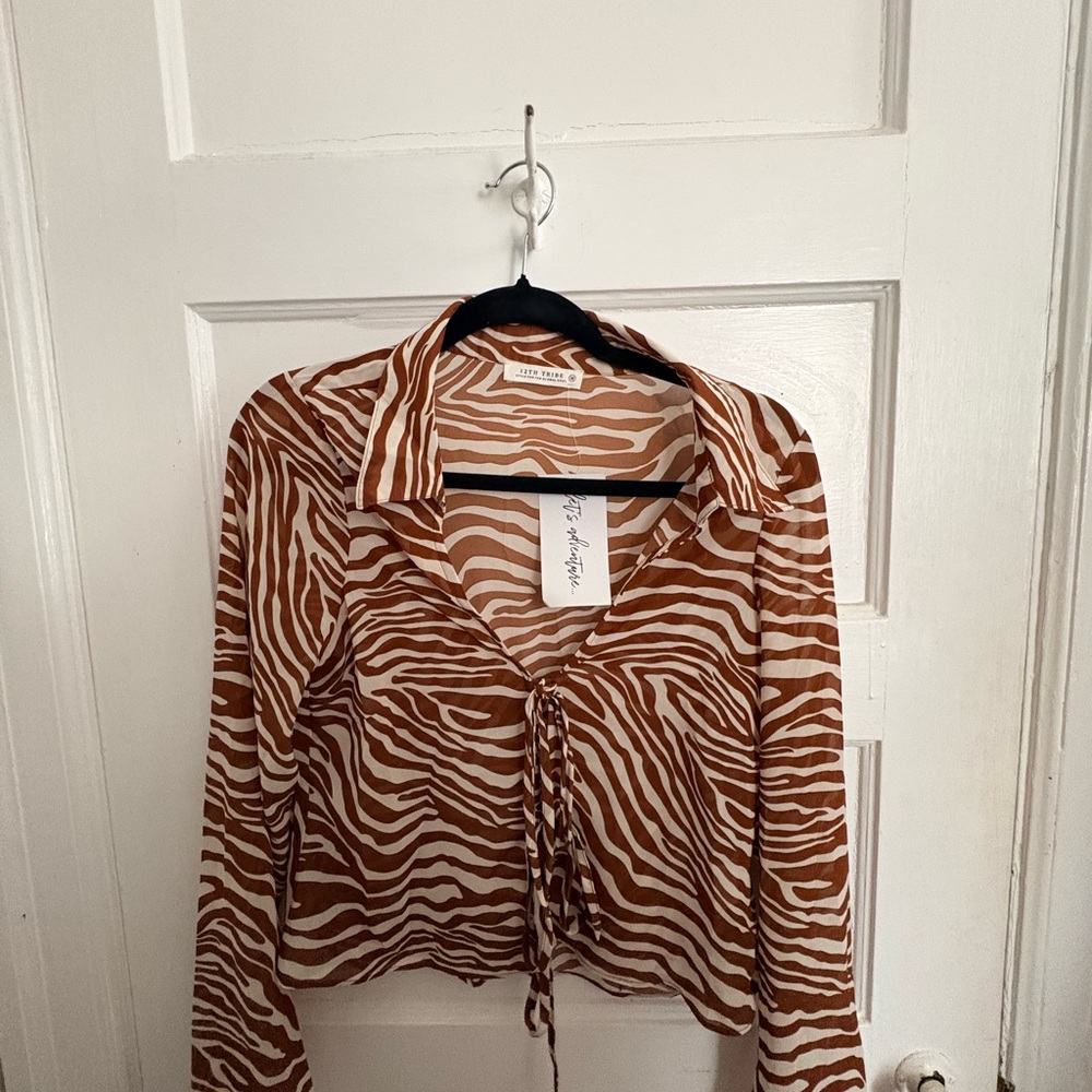 12th Tribe Brown Zebra Print Blouse